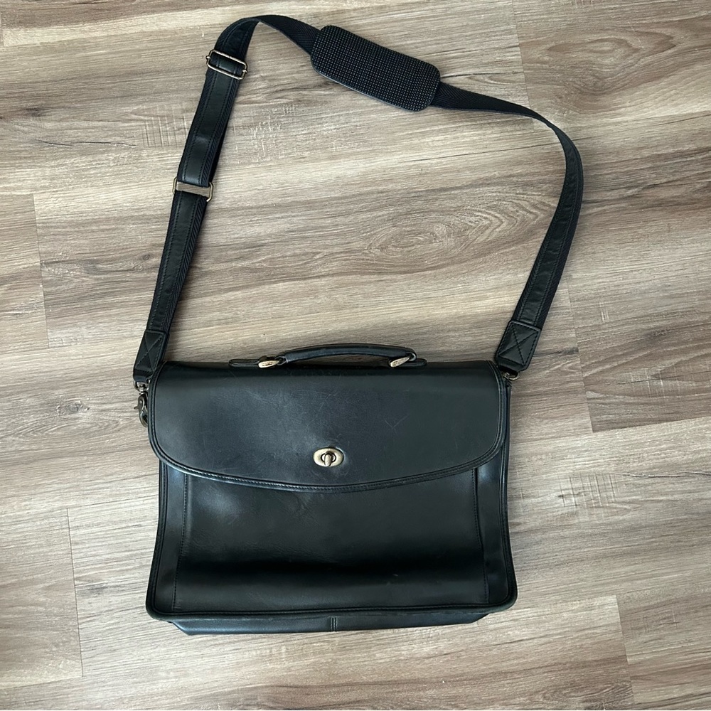 Franklin Covey Black Napa Leather Briefcase Shoulder Bag